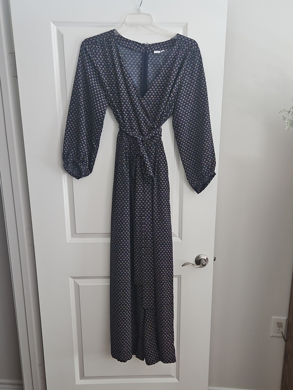 GAP Tall Navy Printed Mock Wrap Jumpsuit